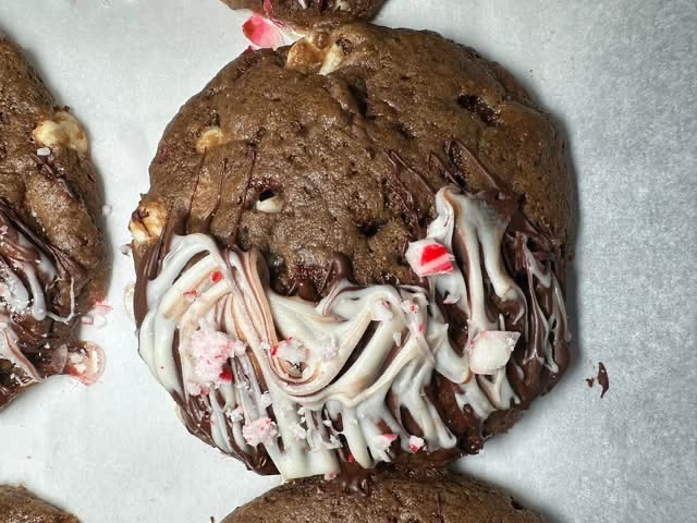Close-up of a chocolate mint cookie from Reign and Wilder
