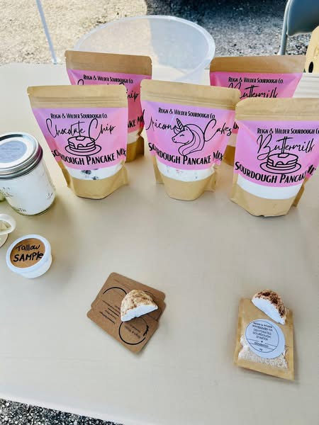 Reign & Wilder event table with pancake mix and bakery products on display