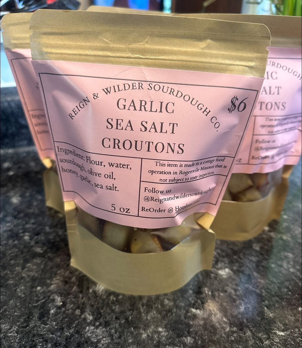 Garlic sea salt croutons from Reign and Wilder